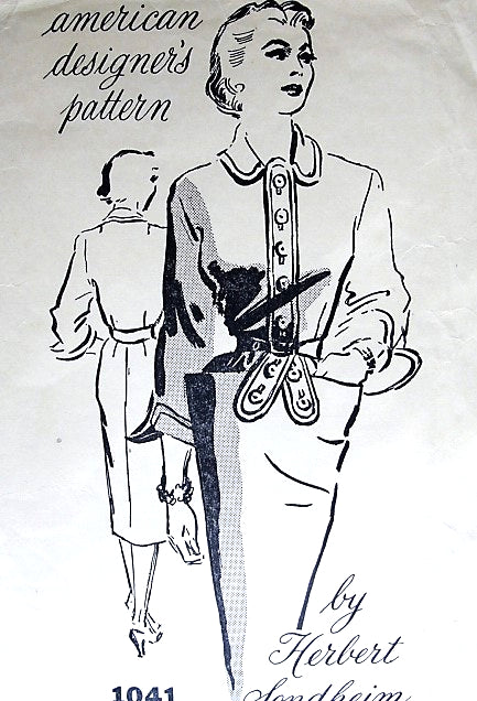 1950s STYLISH Designer Dress Pattern SPADEA 1041 Herbert Sondheim Classica Slim Dress, Lovely Cuffs Day or After 5 Dress Bust 32 Vintage Sewing Pattern