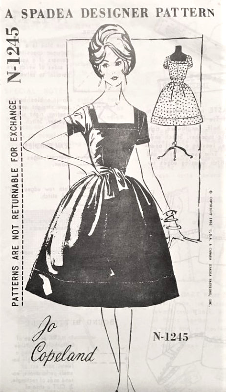 1950s LOVELY Jo Copeland Cocktail Party Dress Pattern SPADEA 1245 Square Neckline Figure Flattering Bell Shape Skirt Evening Dress Bust 35 Vintage Sewing Pattern FACTORY FOLDED