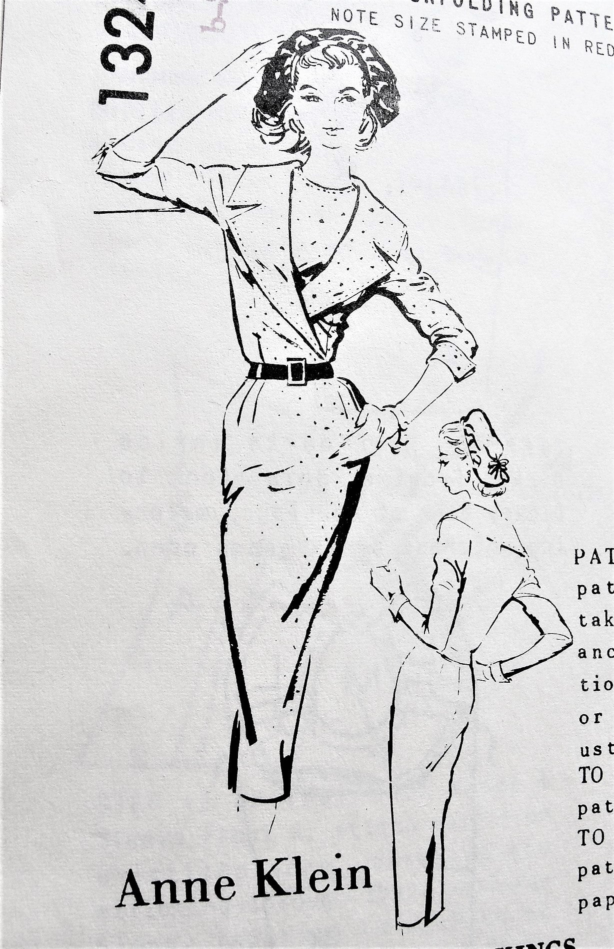 1950s CLASSY Slim Anne Klein Dress Pattern SPADEA American Designer 1324 Easy Elegance Bust 34 Vintage Sewing Pattern