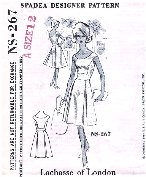 1960s STUNNING Lachasse of London Cocktail Party Dress Pattern SPADEA 267 Bust 35 Vintage Sewing Pattern