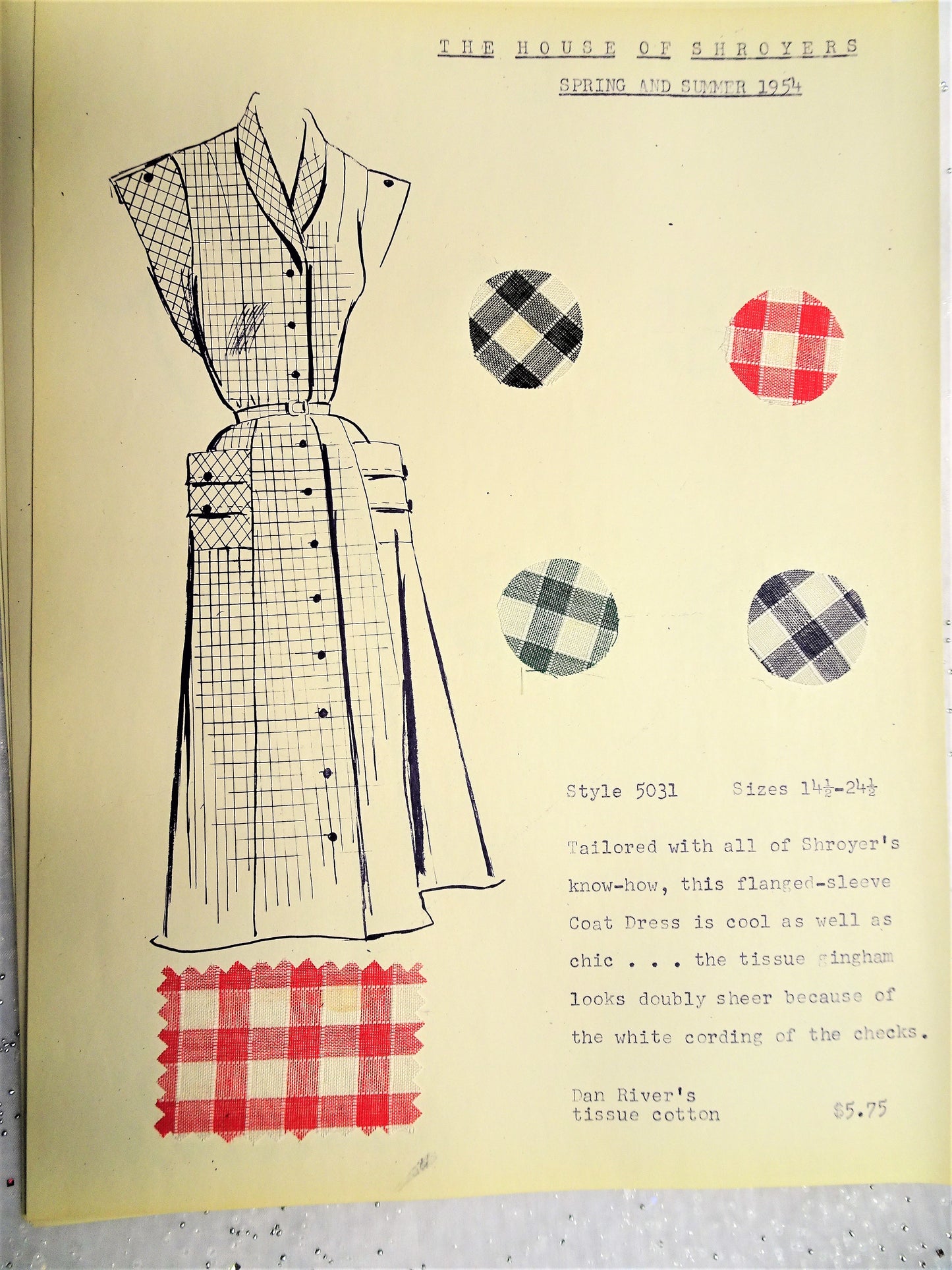 1950s Vintage SALESMAN SAMPLE Dress Sketch Print and Fabric Swatches Perfect To Frame Sewing Room Inspiration For Dress or Fabric Designer,Fashion Interest, Gift