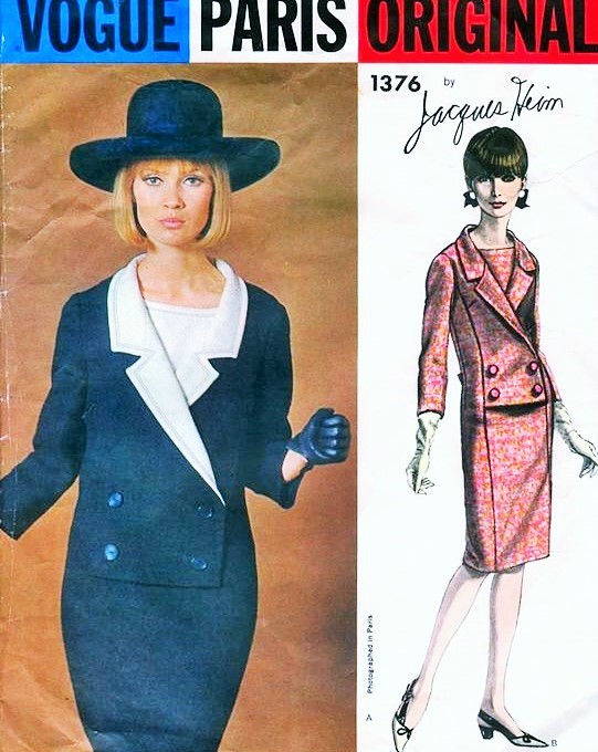 60s UNIQUE Slim Dress Pattern VOGUE PARIS ORIGINAL 1376 Jacques Heim Design Double Breasted Slim Dress and Dickey Bust 36 Vintage Sewing Pattern