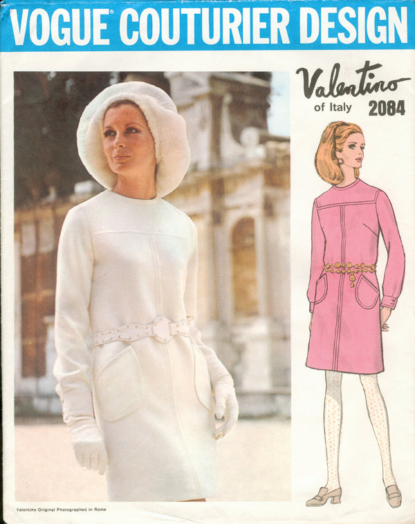 1960s LOVELY Mod Valentino Dress Pattern VOGUE Couturier Design 2084 Seam Interest Jewel Neckline Dress Bust 40 Vintage Sewing Pattern