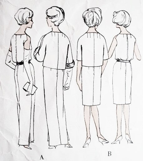 1960s CLASSY Patou Cocktail Party Dress Gown and Jacket Pattern VOGUE PARIS ORIGINAL 1092 Bateau Neckline Easy Evening Glamour Bust 31 Vintage Sewing Pattern