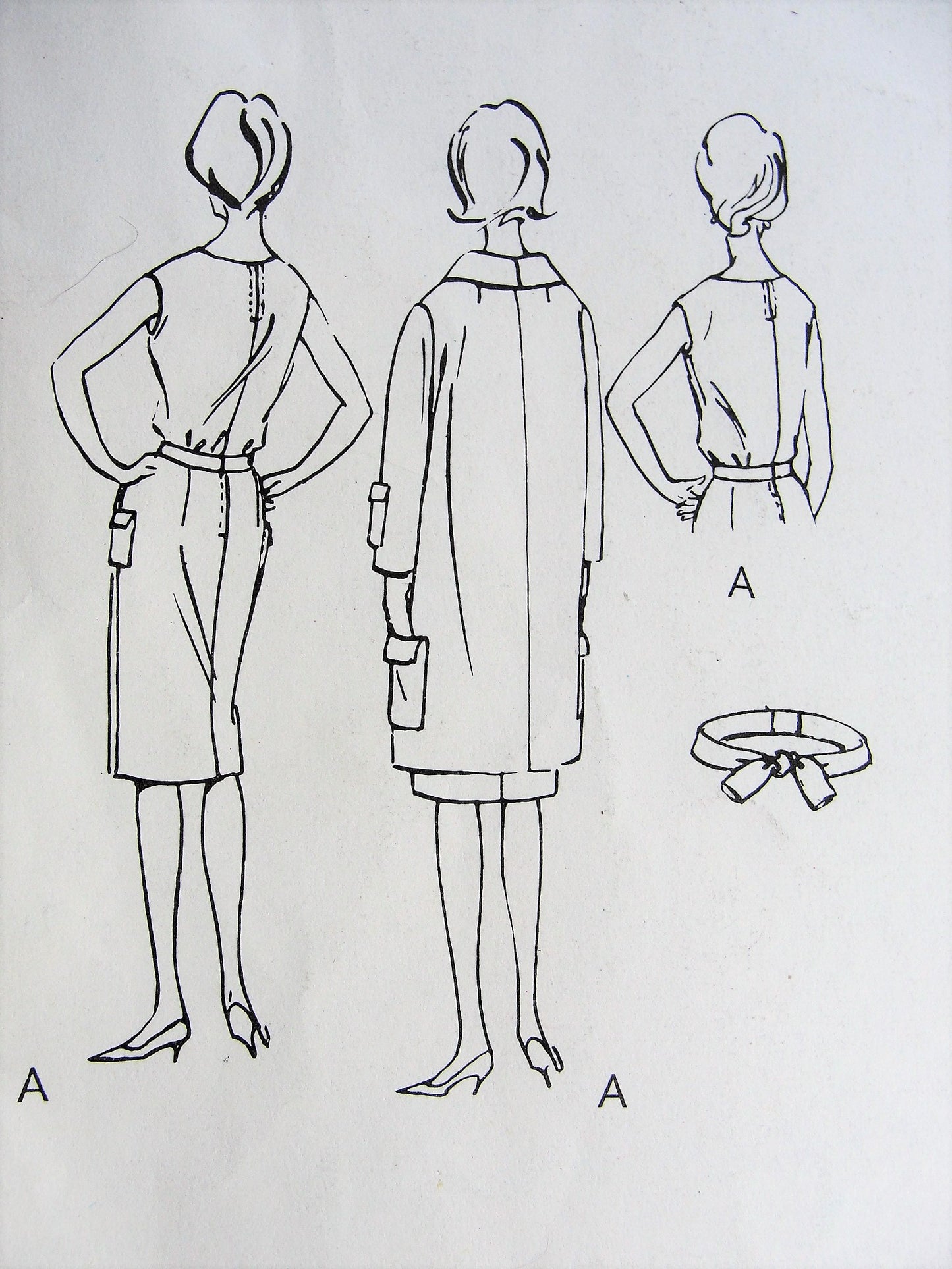 1960s CLASSY Patou Suit and Blouse Pattern VOGUE Paris Original 1206 Elegant Seven Eighths Length Jacket Coat, Slim Skirt,Tuck In Blouse Daytime or Dinner Suit Bust 32 Vintage Sewing Pattern