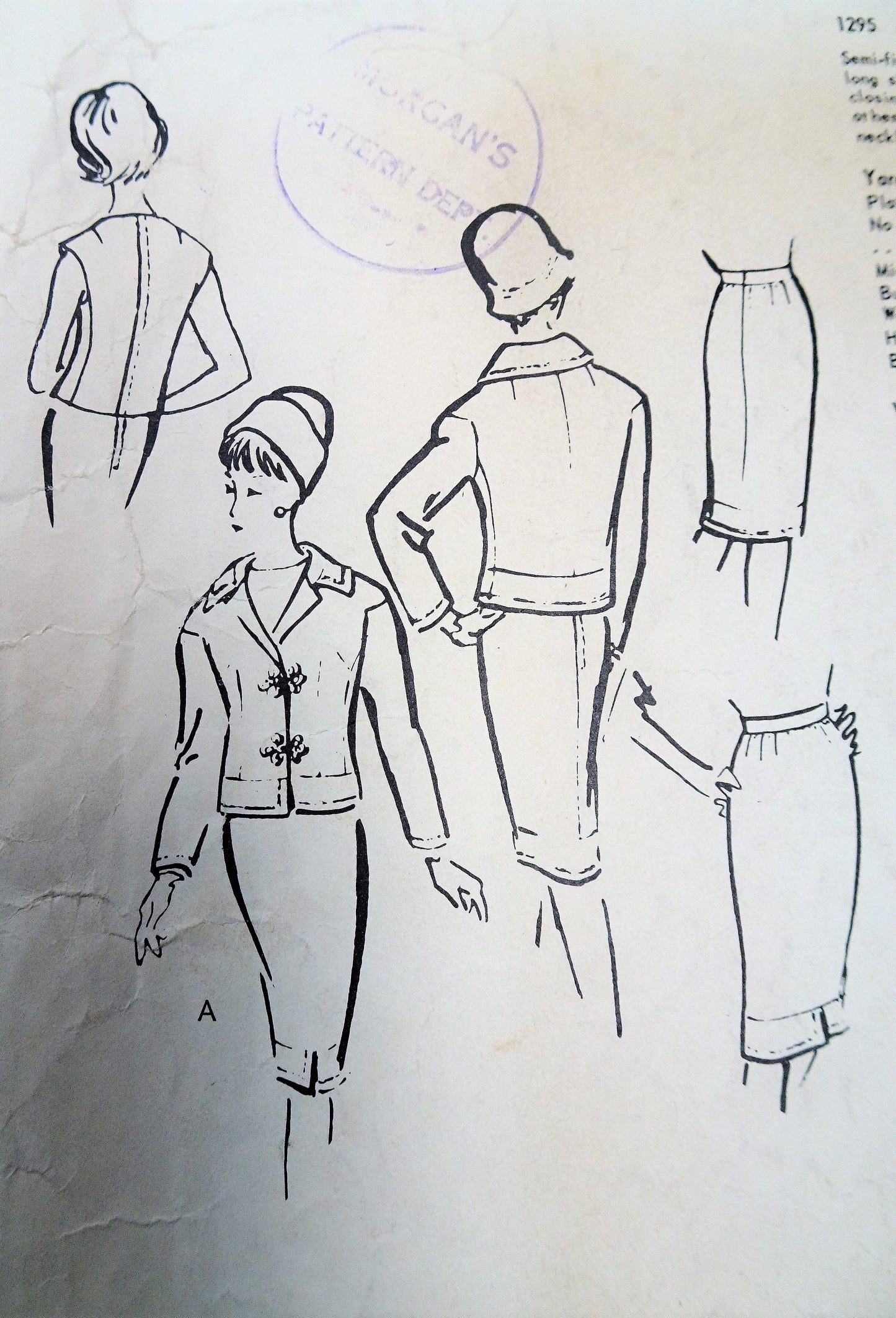 FABULOUS 1960s Dior 3 Pc Suit Pattern VOGUE Paris Original 1295, Unique Details, Slim Skirt Suit and Over Blouse,Bust 31 Vintage Sewing Pattern