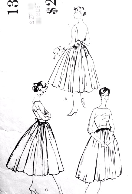 1950s GORGEOUS Jacques Heim Evening Party Cocktail Dress Pattern VOGUE Paris Original 1391 Very Full Skirt, Bateau Neckline, Low Back Bust 38 Vintage Sewing Pattern