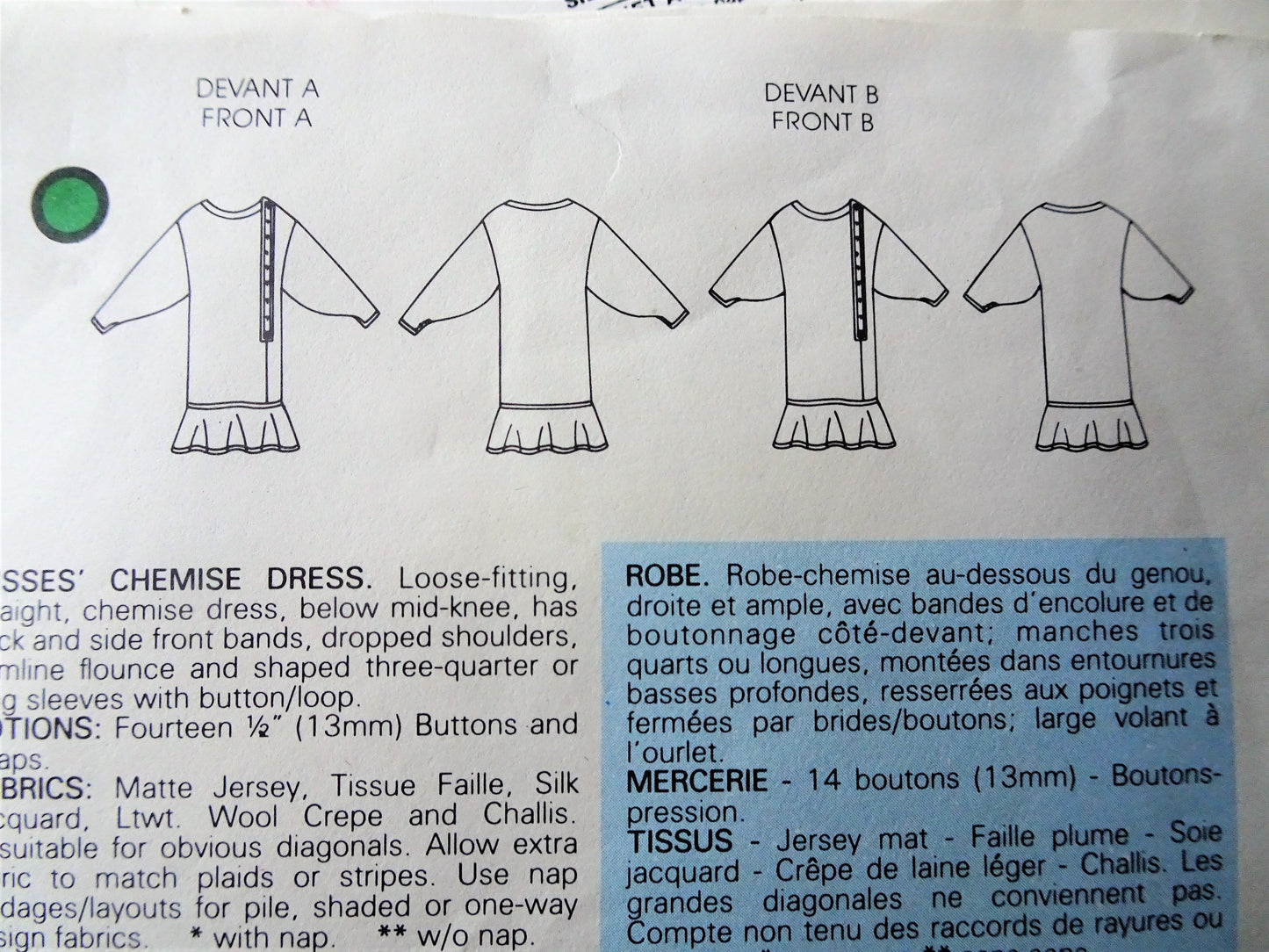 1980s LOVELY Jean muir Dress Pattern VOGUE Designer Original 1436 Beautiful Full Sleeves Chemise Dress, Flirty Hemline Flounce, Bust 38 Vintage Sewing Pattern FACTORY FOLDED