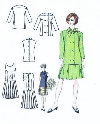 1960s Mod Jacques Heim Suit and Blouse Pattern VOGUE PARIS ORIGINAL 1657 Box Pleated Skirt Hip Length Straight Double Breasted Jacket Bust 31 Vintage Sewing Pattern