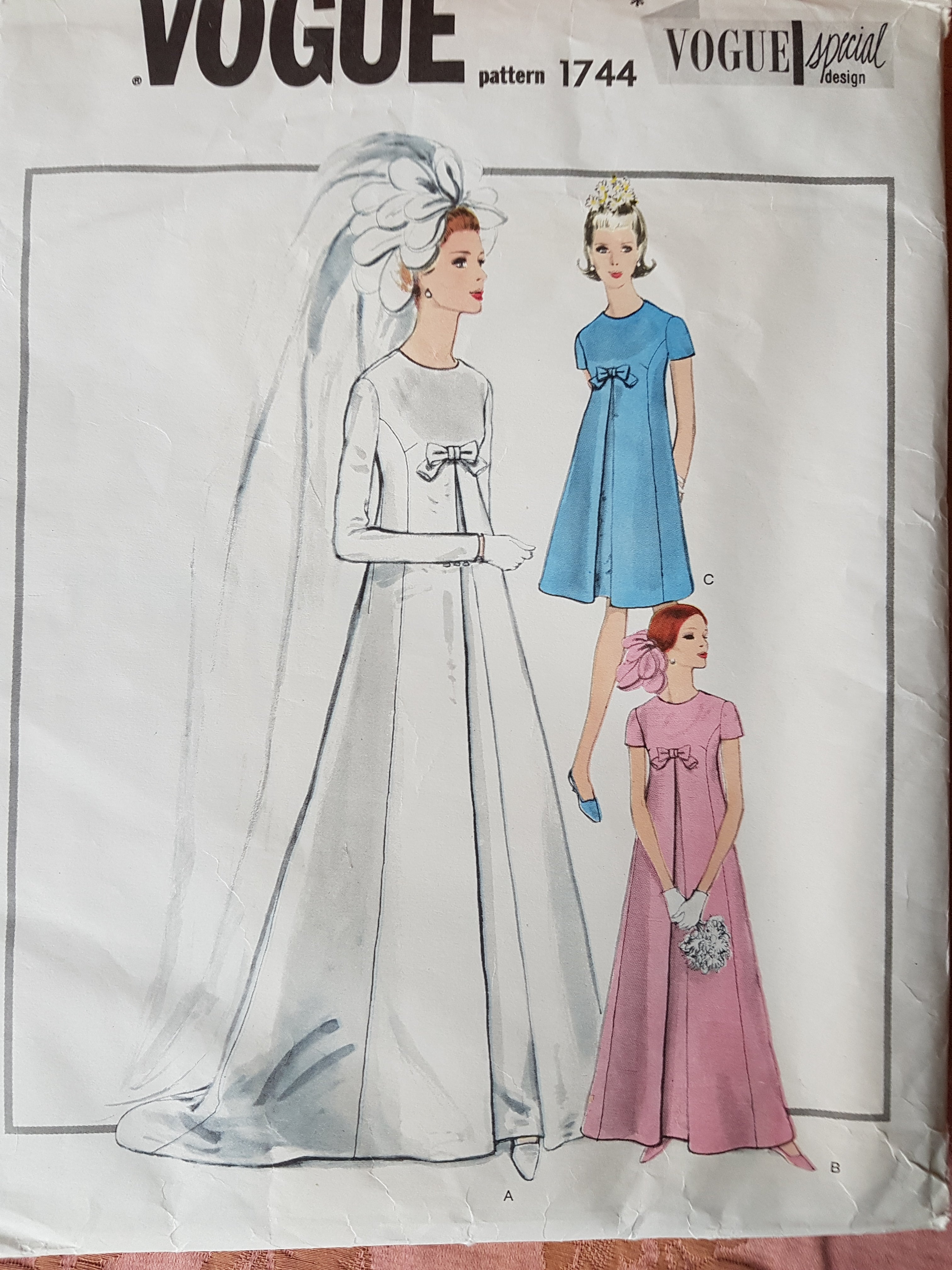 1960s ELEGANT BRIDAL Gown Bridesmaid Dress Pattern VOGUE 1744 Beautifu – So Vintage Patterns