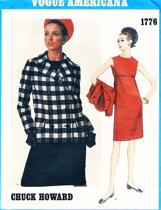 1960s MOD Stylish Slim Empire Dress and Jacket Pattern VOGUE AMERICANA 1776 Chuck Howard Designer Bust 32 Vintage Sewing Pattern