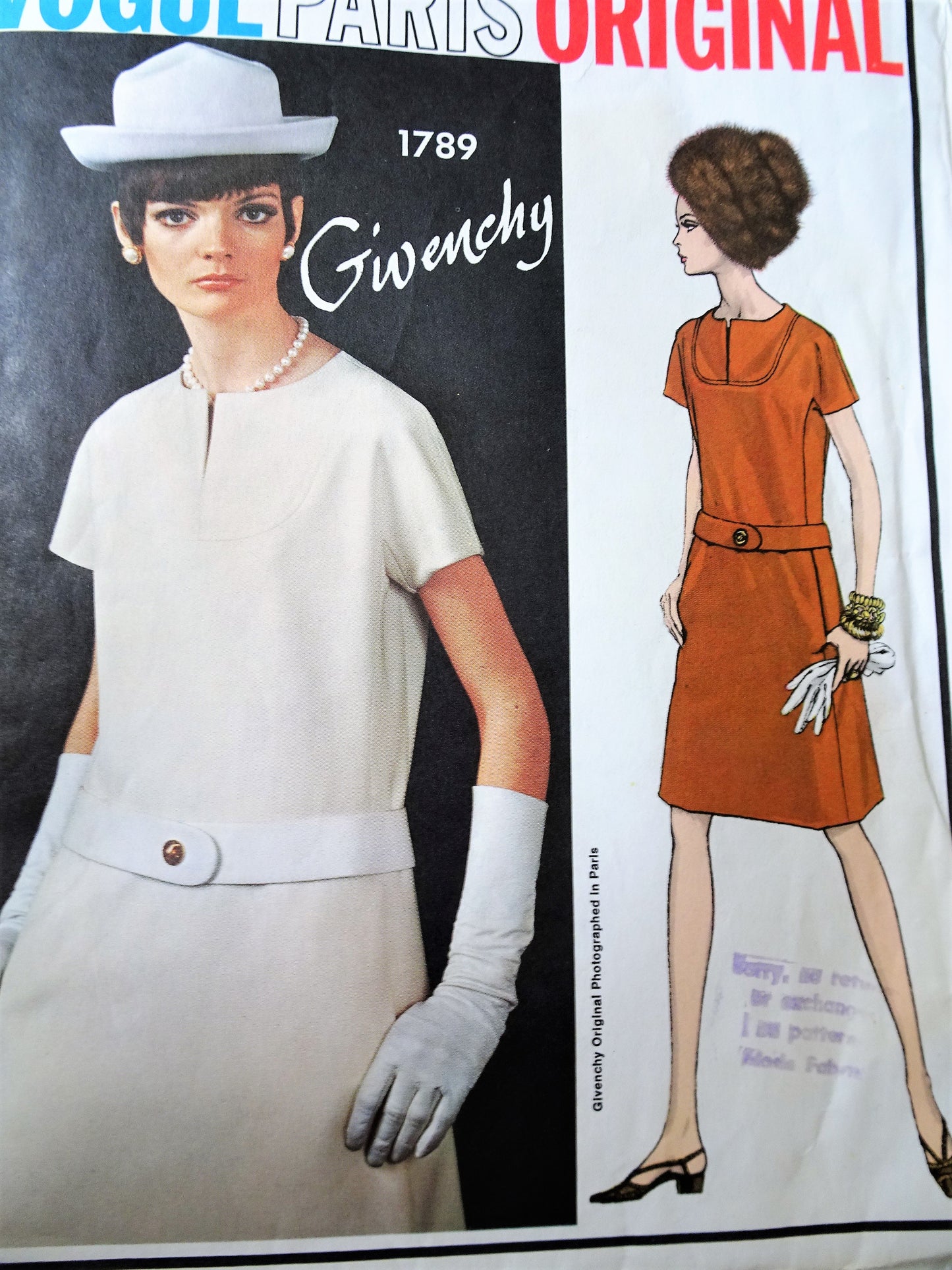 1960s CLASSY Givenchy Slim Dress Pattern VOGUE Paris Original 1789 Day or Cocktail Party Dress, Bust 32 Vintage Sewing Pattern
