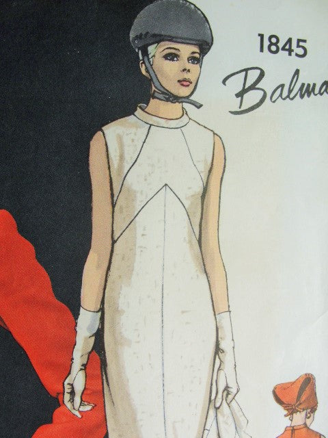 MOD 60s BALMAIN Dress and Jacket Pattern VOGUE PARIS Original 1845 Geometric Sheath Dress Fitted Jacket Bust 32 Vintage Sewing Pattern