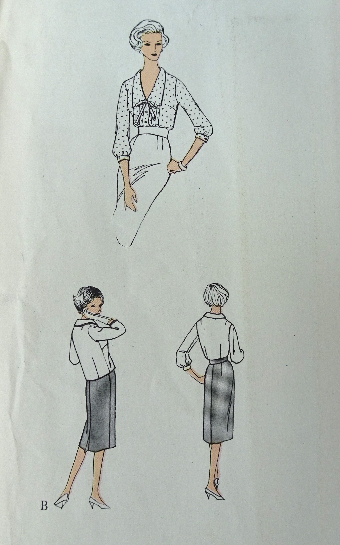 FABULOUS 1950s Suit and Blouse Pattern VOGUE Couturier Design 192 Slim Skirt and Tailored Jacket with Beautiful V Neck Blouse, Bust 34 Vintage Sewing Pattern FACTORY FOLDED