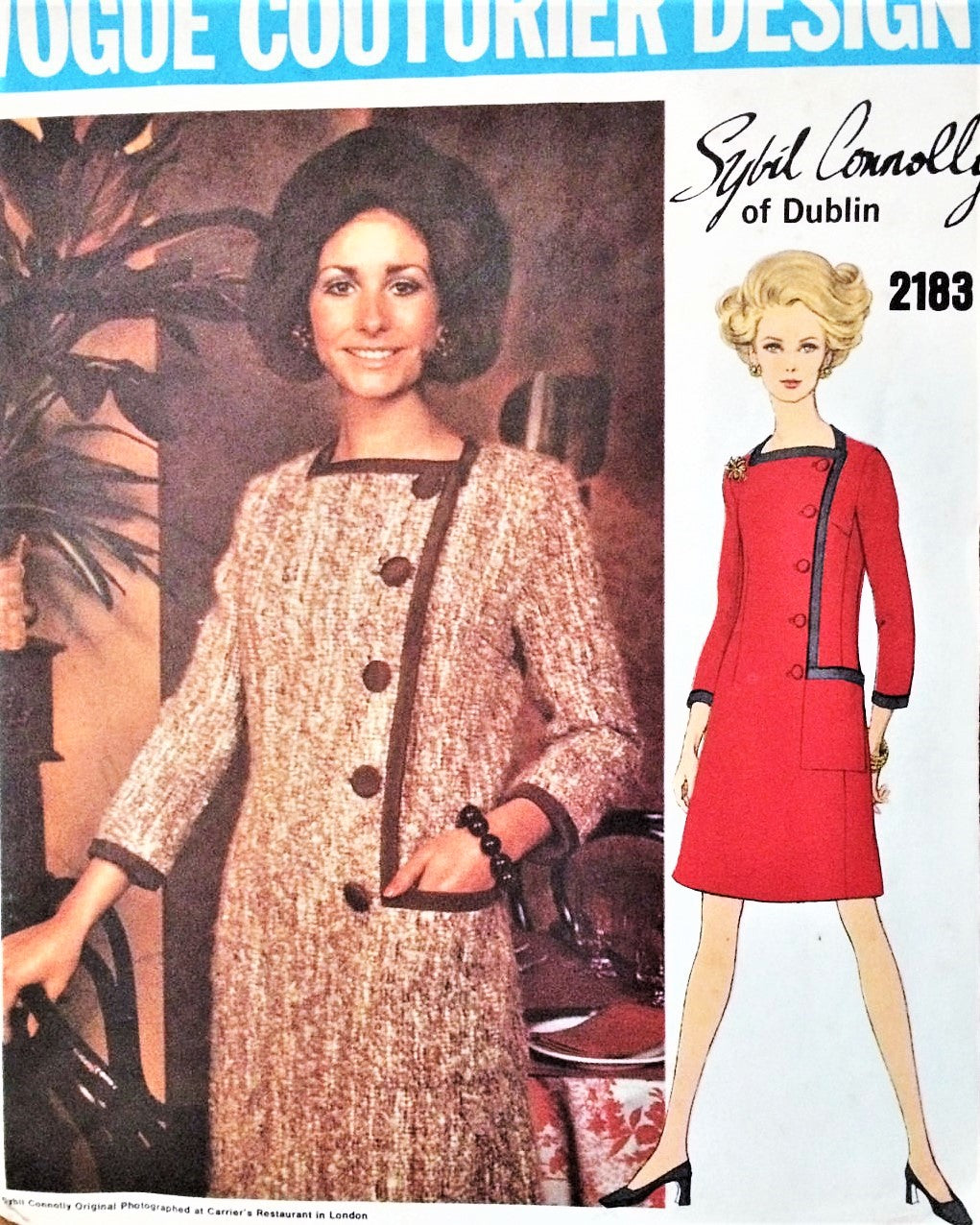 CLASSY 1960s SYBIL CONNOLLY Asymmetric Coatdress Pattern VOGUE COUTURIER Design 2183 Stylish Dress Design Day or After 5 Bust 32 Vintage Sewing Pattern