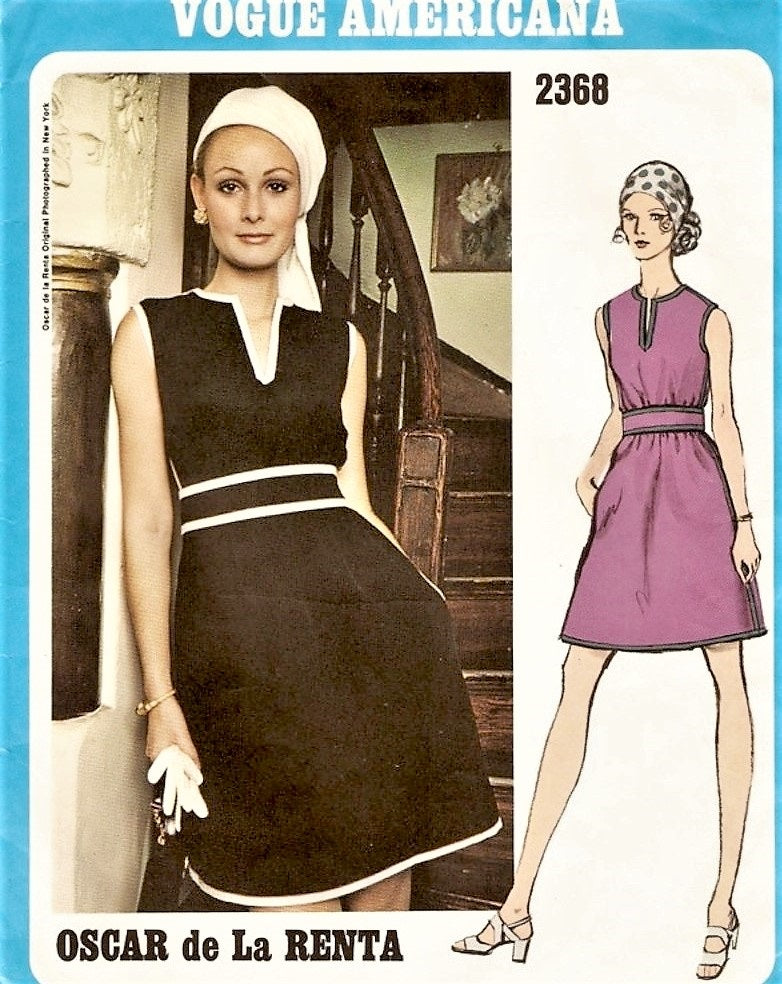 Mod 1960s SEDUCTIVE Dress Pattern VOGUE AMERICANA 2368 Designer Oscar de La Renta Sleeveless Seam Interest Day or Cocktail Party Dress Bust 32 Vintage Sewing Pattern + Sew in Label