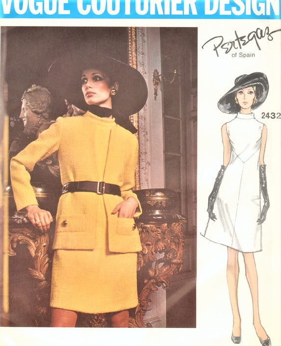 60s MOD Pertegaz Dress and Jacket Pattern VOGUE COUTURIER Design 2432 Classy Style Bust 34 Vintage Sewing Pattern
