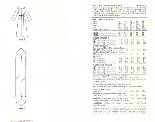 1970s Vogue Paris Original 2611 Pattern Lanvin Hip Maxi Peasant Boho Style Dress Scoop Neck Evening or Lounging Bust 32.5 Vintage Sewing Pattern UNCUT