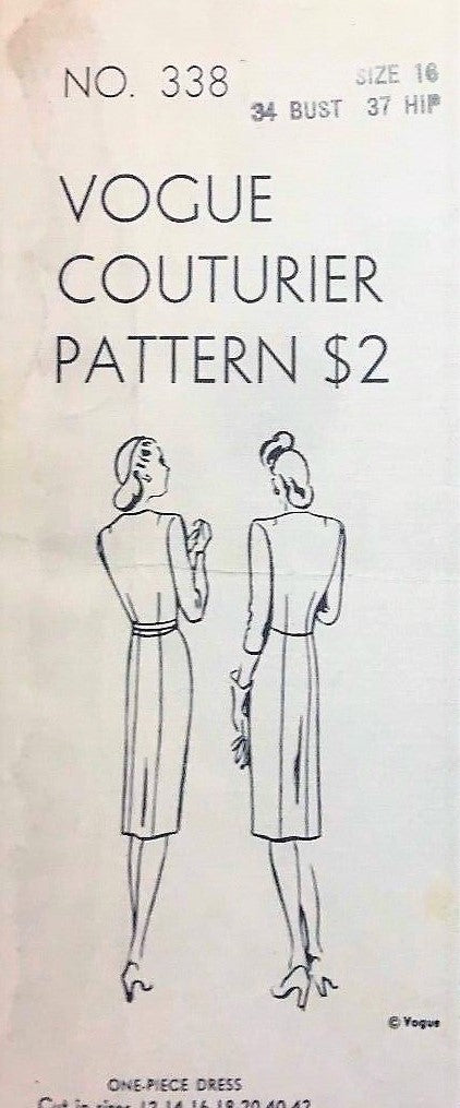 1940s FILM NOIR Slim Cocktail Dress Pattern VOGUE COUTURIER Design 338 Bust 34 Lovely Style Details Day or Evening Vintage Sewing Pattern FACTORY FOLDED