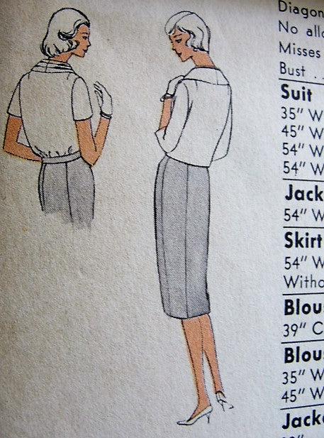 1950s ELEGANT Suit and Blouse Pattern VOGUE Special Design 4088 Slim Skirt, Short Fitted Jacket, Beautiful Tuck In Blouse Bust 31 Vintage Sewing Pattern FACTORY FOLDED