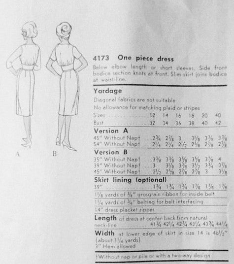 1960s STUNNING Day or Party Evening Dress Pattern VOGUE 4173 Interesting Bodice Slim Dress ,Bust 40 Vintage Sewing Pattern