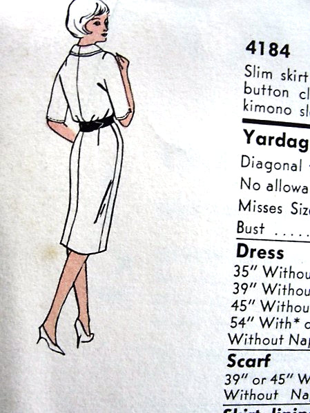 1960s SMART Slim Dress and Scarf Pattern VOGUE Special Design 4184 Bust 34 Vintage Sewing Pattern UNCUT