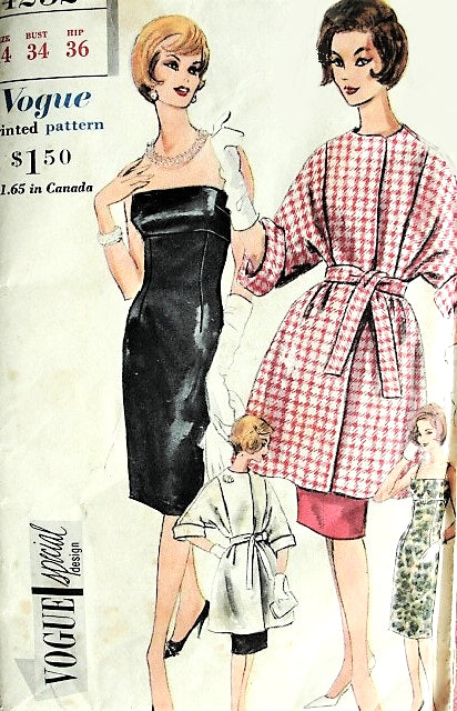 1960s CLASSY Cocktail Party Evening Sheath dress and Wrap Coat Pattern