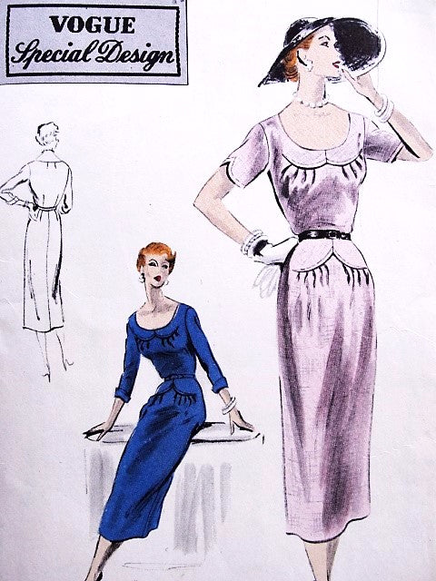 1950s ELEGANT Dress Pattern VOGUE Special Design 4398 Lovely Style Day or Cocktails Bust 36 Vintage Sewing Pattern