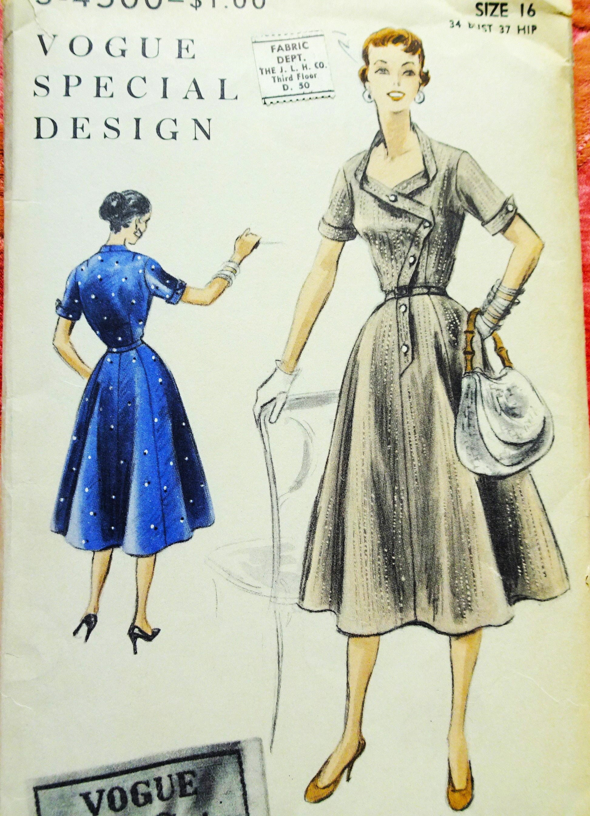 1950s STRIKING Neckline Detail Dress Pattern VOGUE Special Design 4500 – So Vintage Patterns