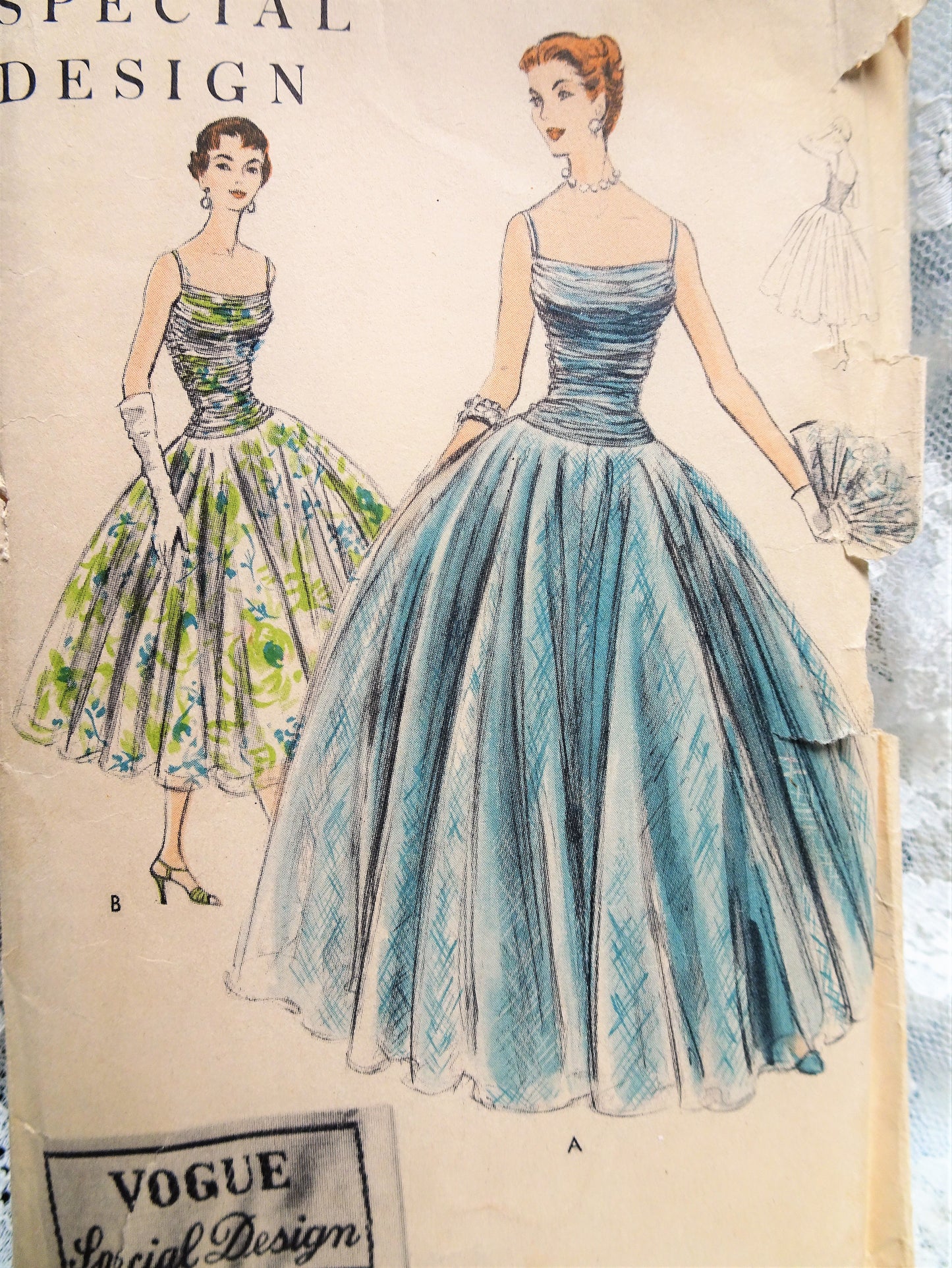 1950s GLAMOROUS Evening Dress or Gown Pattern VOGUE Special Design 4606 Very Full Skirt Shirred Bodice Just Beautiful Style Bust 30 Vintage Sewing Pattern