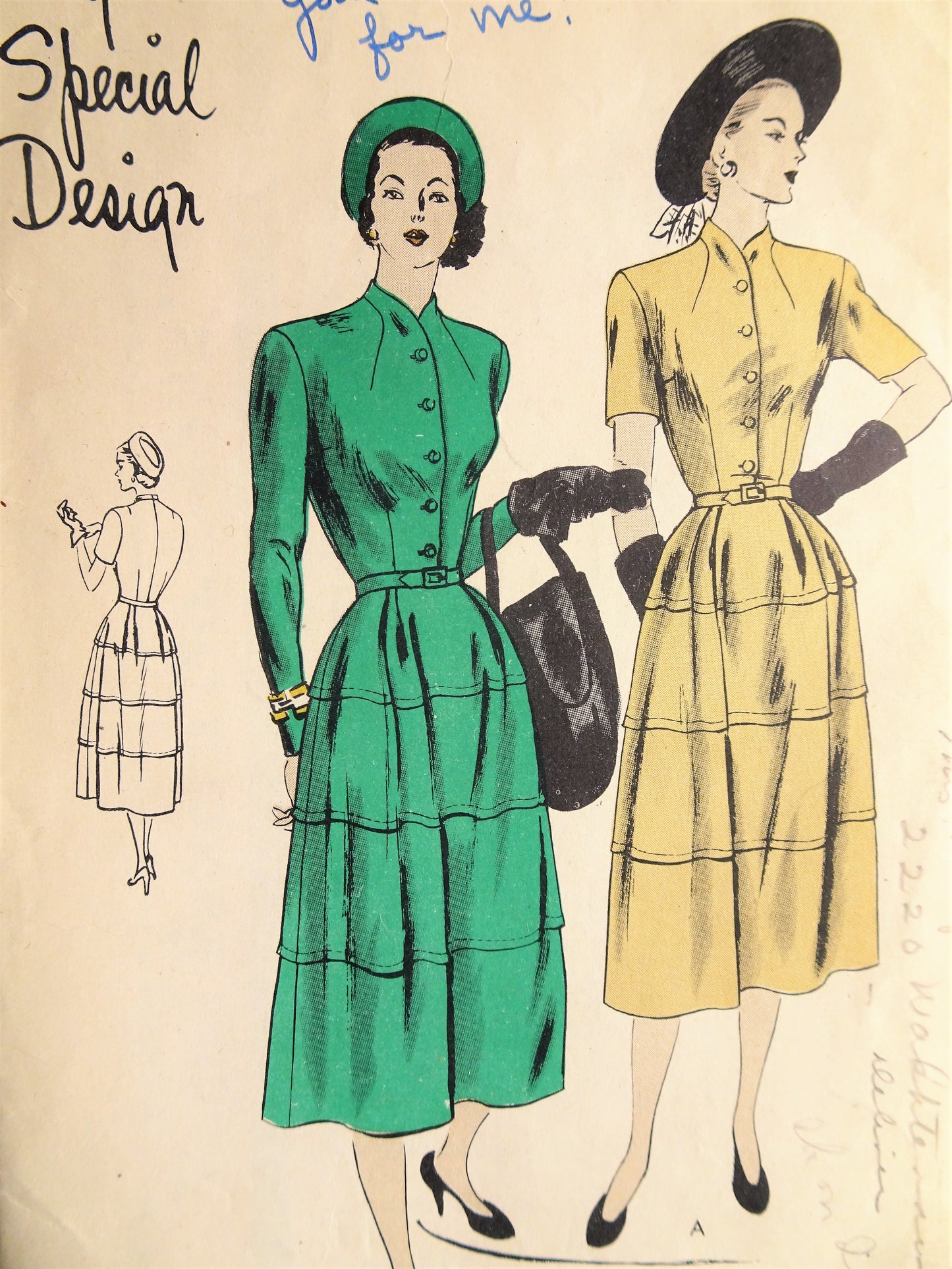 1940s Vintage GRACEFUL Dress with Tiered Skirt Vogue 4802 Sewing Pattern Bust 34