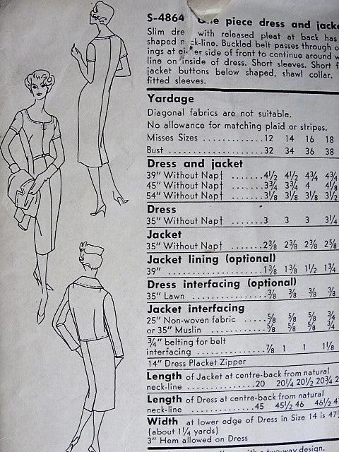 1950s STYLISH Slim Dress and Jacket Pattern VOGUE Special Design 4864 Day or Cocktail Party Dinner Dress Bust 34 Vintage Sewing Pattern