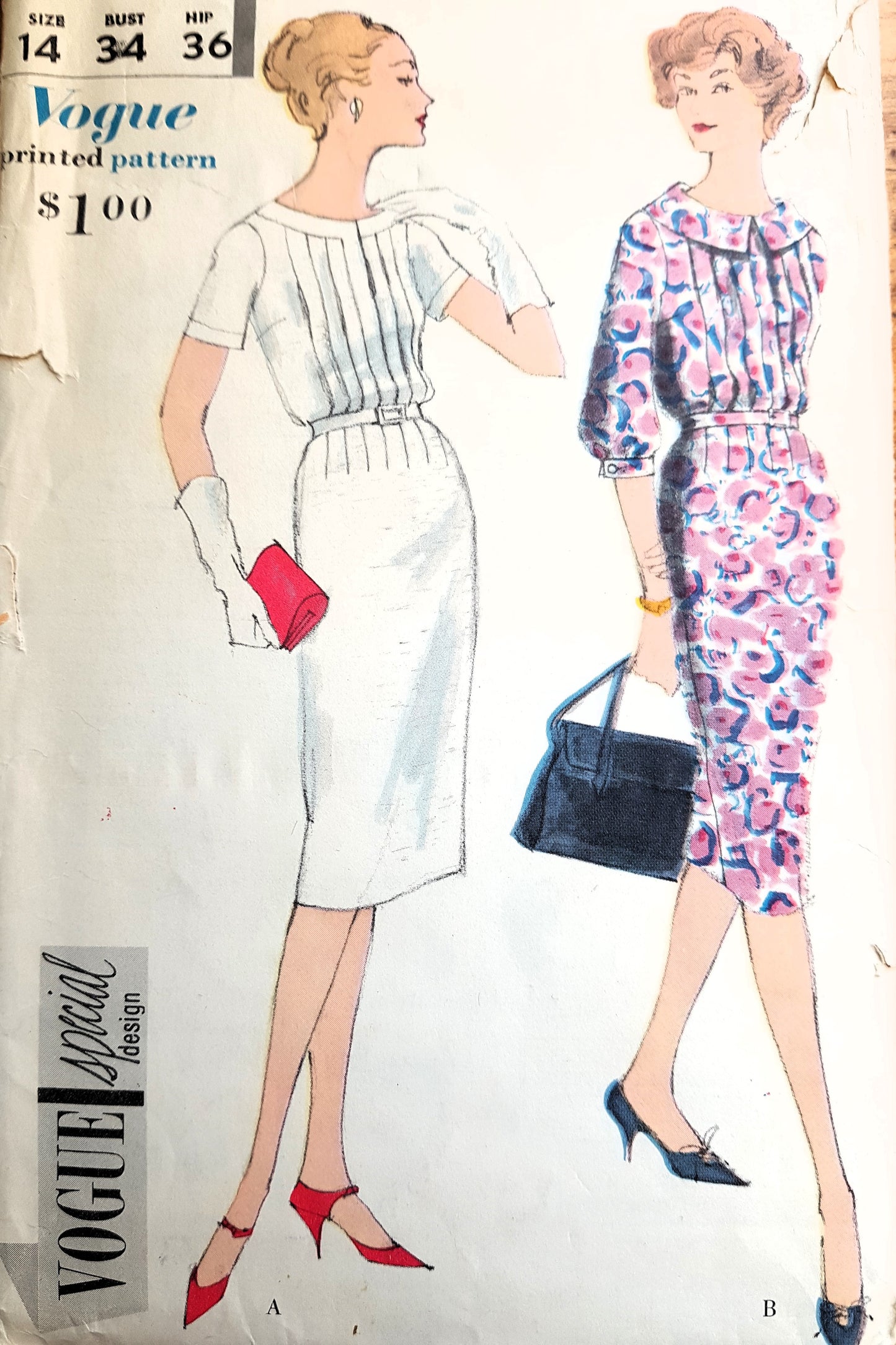 Late 50s CLASSY Slim Dress Pattern VOGUE Special Design 4979 Chic Design Day or After 5, Bust 34 Vintage Sewing Pattern