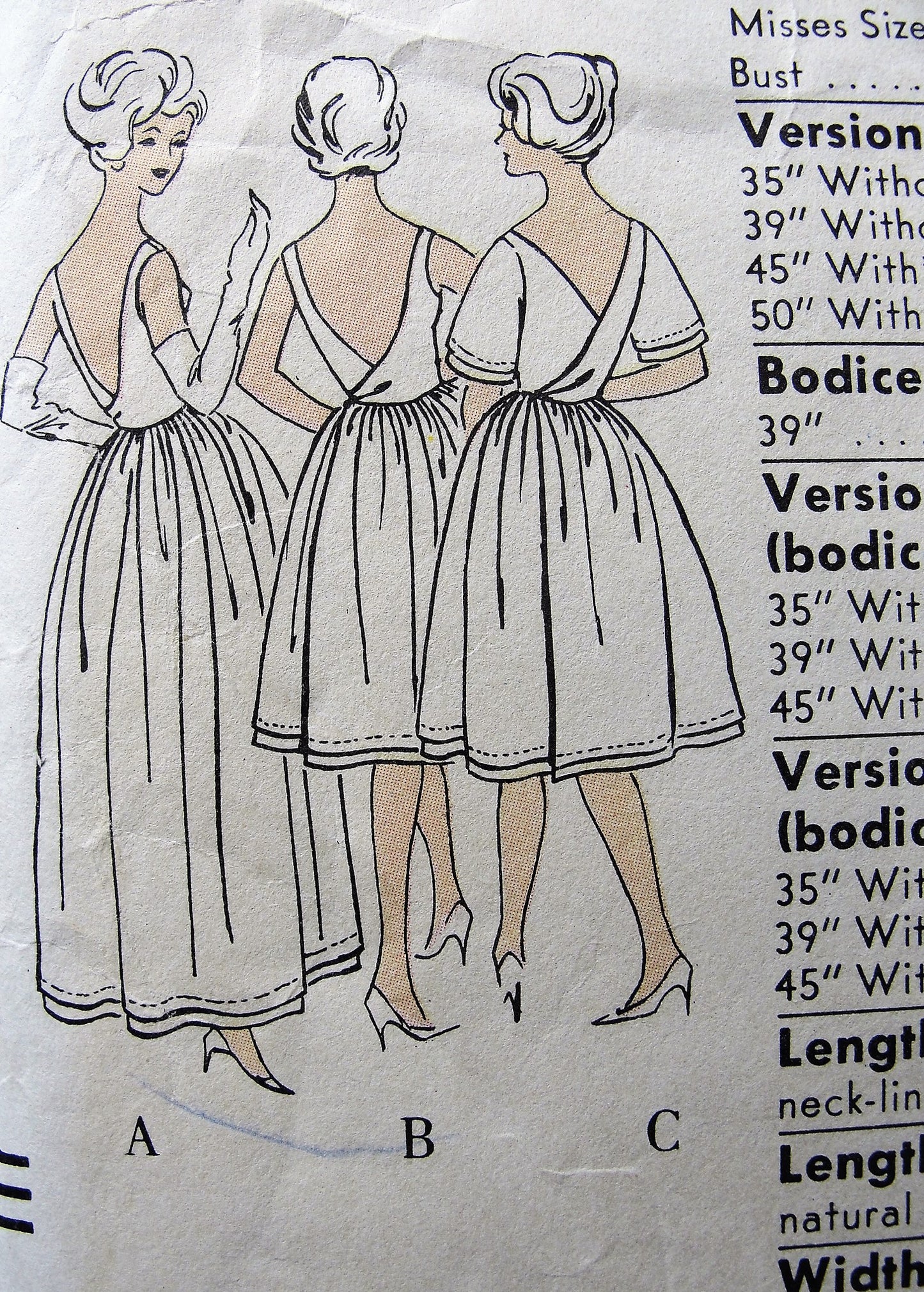 1960s Vintage ELEGANT Wrapped Back Dress with Gathered Skirt Vogue 5124 Sewing Pattern Bust 34