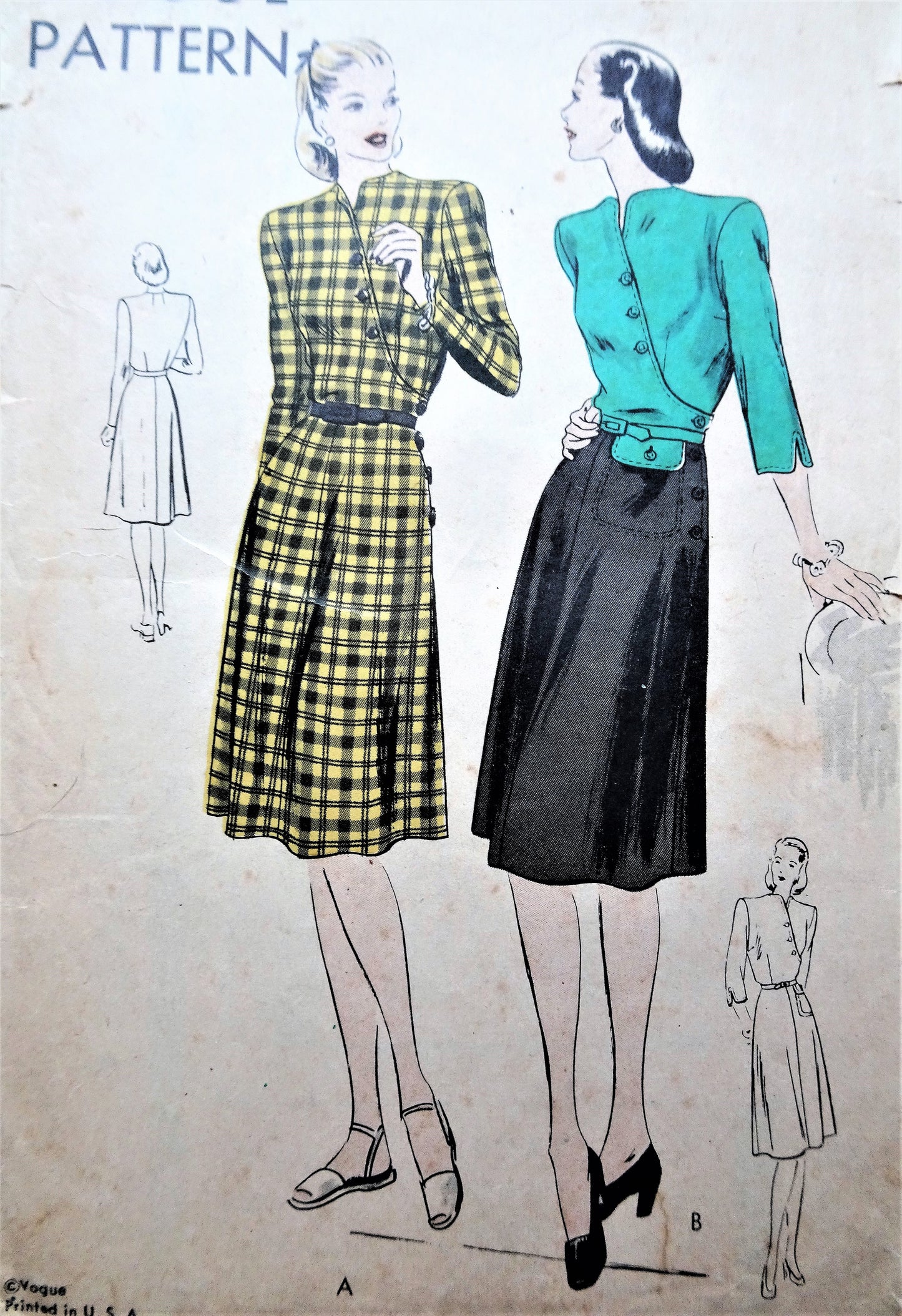 1940s STUNNING Dress Pattern VOGUE 5213 Unique Surplice Closing Dress, Lovely Design, Two Versions, Bust 32 Vintage Sewing Pattern