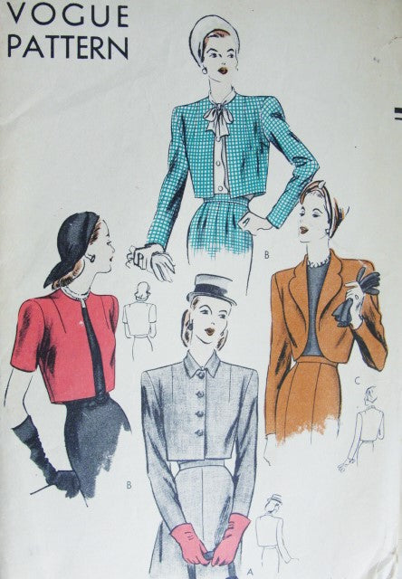 1940s High Fashion Easy To Sew Bolero Cropped Jackets Pattern Vogue 5366 Three Styles Day or Evening Vintage Sewing Pattern