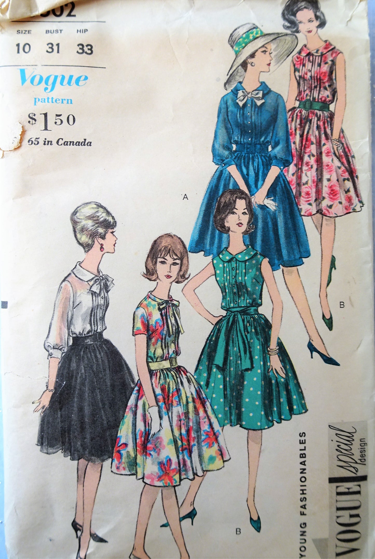 1960s PRETTY Day or Party Dress and Slip Pattern VOGUE Special Design 5502 Five Lovely Versions Bust 31 Vintage Sewing Pattern