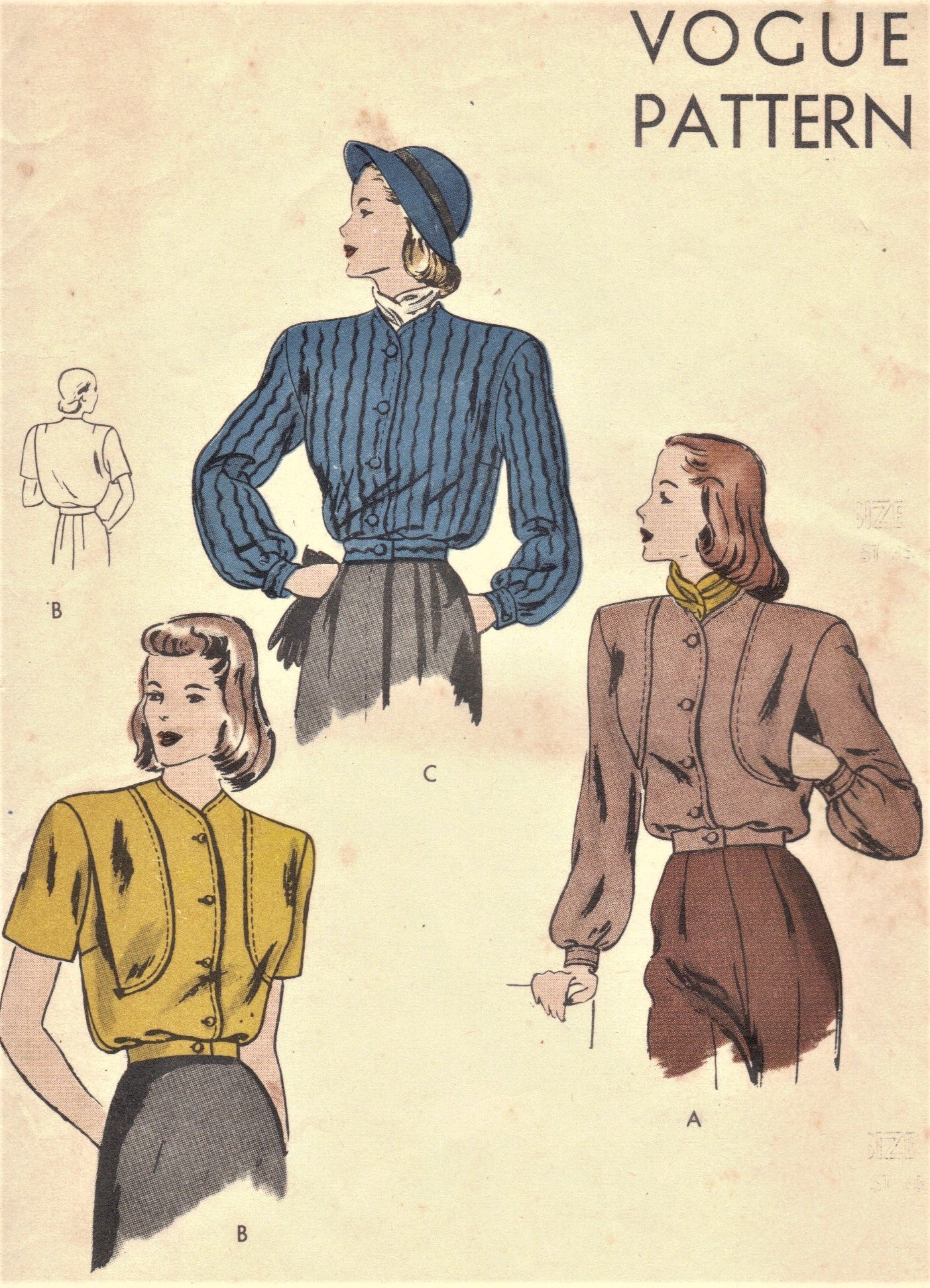 1940s BOMBER Jacket Pattern VOGUE 5610 Three Style Versions Bust 30 EASY To Make Jackets Vintage Sewing Pattern