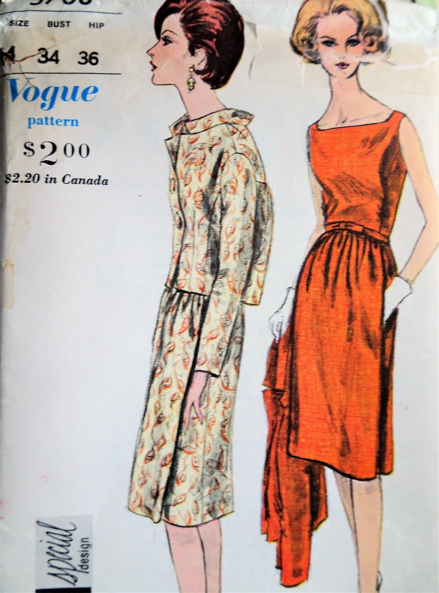 1960s ELEGANT COCKTAIL Party Dress and Jacket Pattern VOGUE Special Design 5708 Low Back or High Back Dress, Bust 34 Vintage Sewing Pattern FF