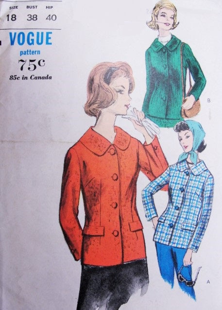 1960s FABULOUS Fitted Jacket Pattern VOGUE 5794 Classy Versatile Suit Jacket Blazer Car Coat Bust 38 Vintage Sewing Pattern