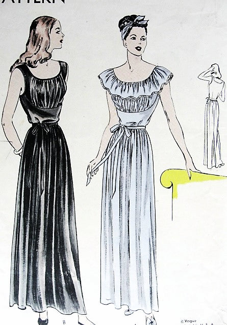 1940s GLAMOROUS Nightgown Pattern VOGUE 5901 Gathered Bodice, Shaped Midriff, Two Lovely Versions Bust 32 Vintage Lingerie Sewing Pattern