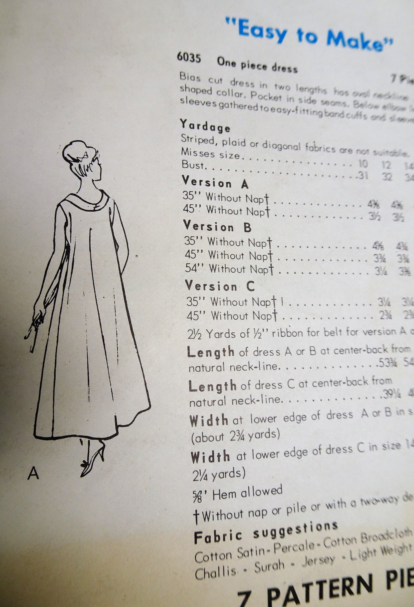 1960s HOSTESS Dress Pattern VOGUE 6035 Lovely Day, Patio or Evening Dress In 2 Lengths and Styles Bust 36 Easy To Make Vintage Sewing Pattern