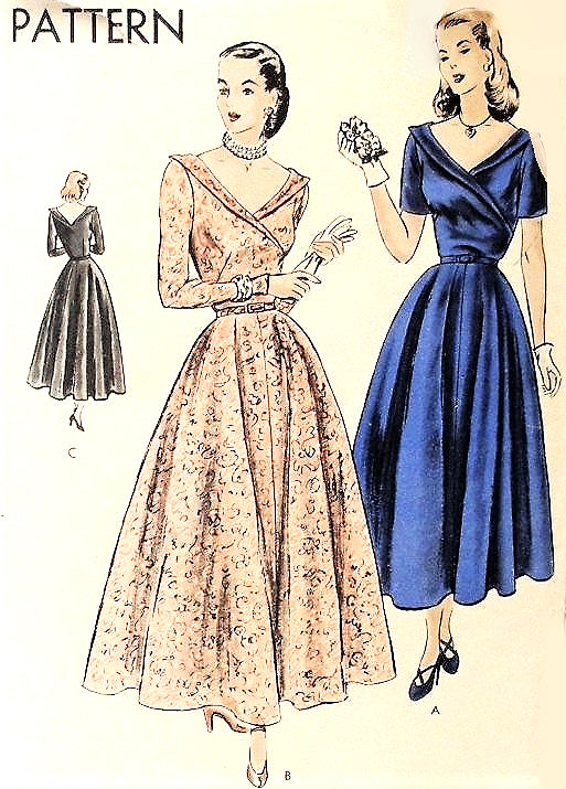 1940s BEAUTIFUL Surplice Bodice Evening Party Cocktail Dress Pattern VOGUE 6211 Figure Flattering Full Skirt Bust 30 Vintage Sewing Pattern