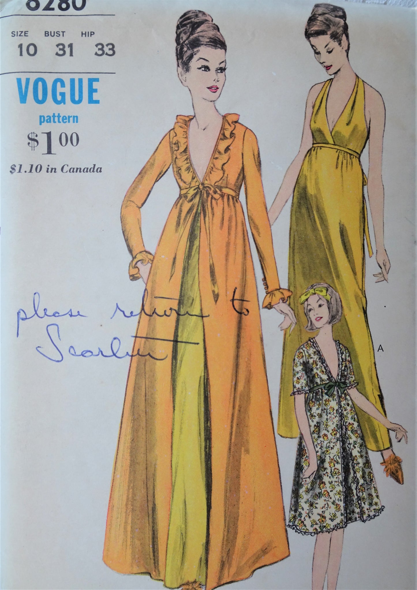 1960s FABULOUS NightGown and Robe Pattern VOGUE 6280 Negligee Peignoir Low Cut Ruffle Trim Empire Waist,Bust 31 Vintage Sewing Pattern FACTORY FOLDED