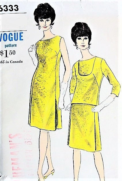 1960s CLASSY Day or Party Dress and Overblouse Pattern VOGUE 6333 Flattering Princess Cut Dress, Easy Day to Evening Dress Bust 36 Vintage Sewing Pattern FACTORY FOLDED