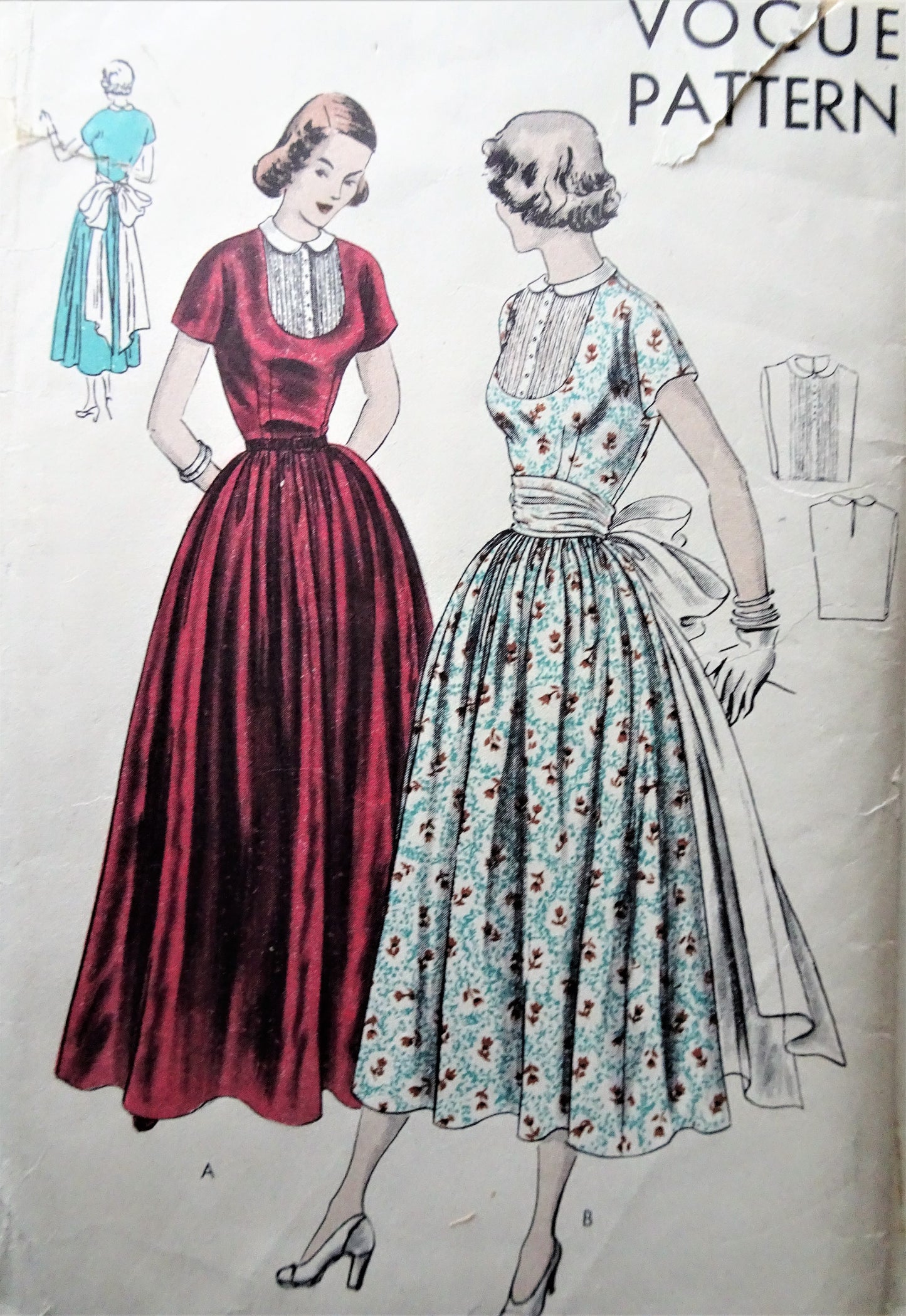 1940s BEAUTIFUL Party Dress Pattern VOGUE 6442 Cocktail or Evening Length, Includes Dickey, Bust 32 Vintage Sewing Pattern