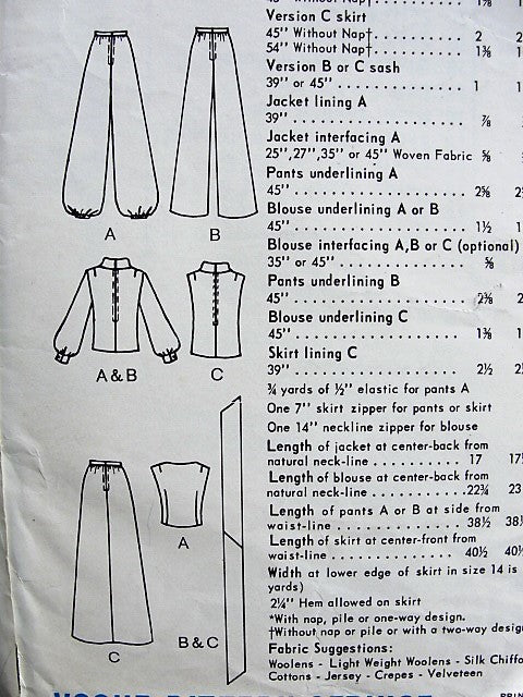 1960s HOSTESS Lounging Jacket, Blouse, Skirt, Pants Pattern VOGUE 6621Fab Roll Collar Blouse, Maxi Slim Skirt, Bell or Harem Bottom Pants Bust 32 Vintage Sewing Pattern