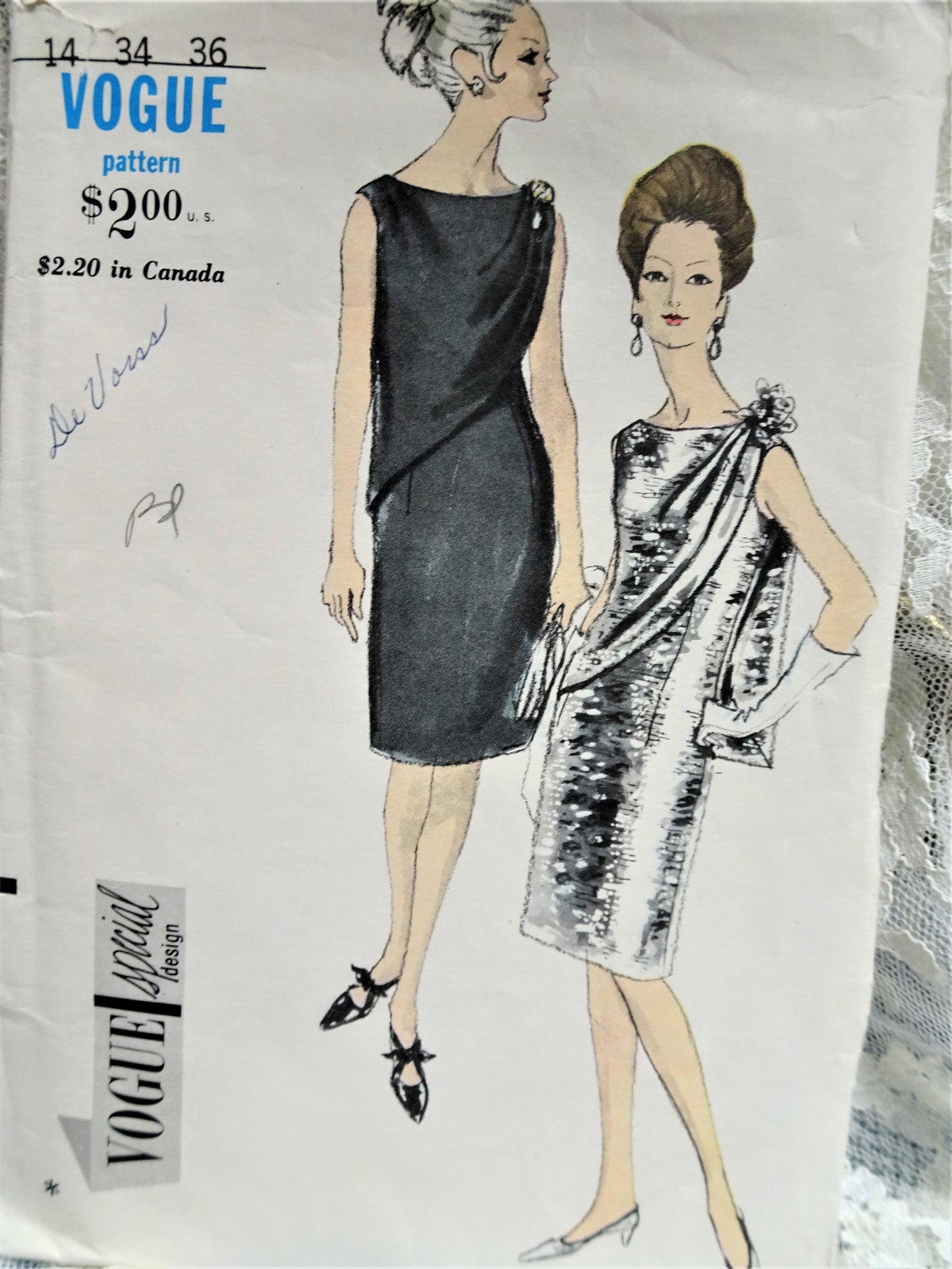1960s ELEGANT Slim Evening Cocktail Dress Pattern VOGUE Special Design 6744 Lovely Draped Panel Perfect For Shoulder Brooch Bust 34 Vintage Sewing Pattern