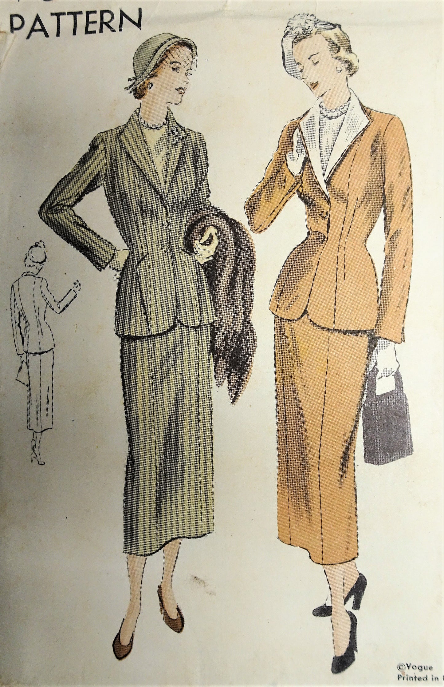 1940s LOVELY Suit Pattern VOGUE 6750 Fitted Longer Jacket Slim Skirt Bust 34 Vintage Sewing Pattern