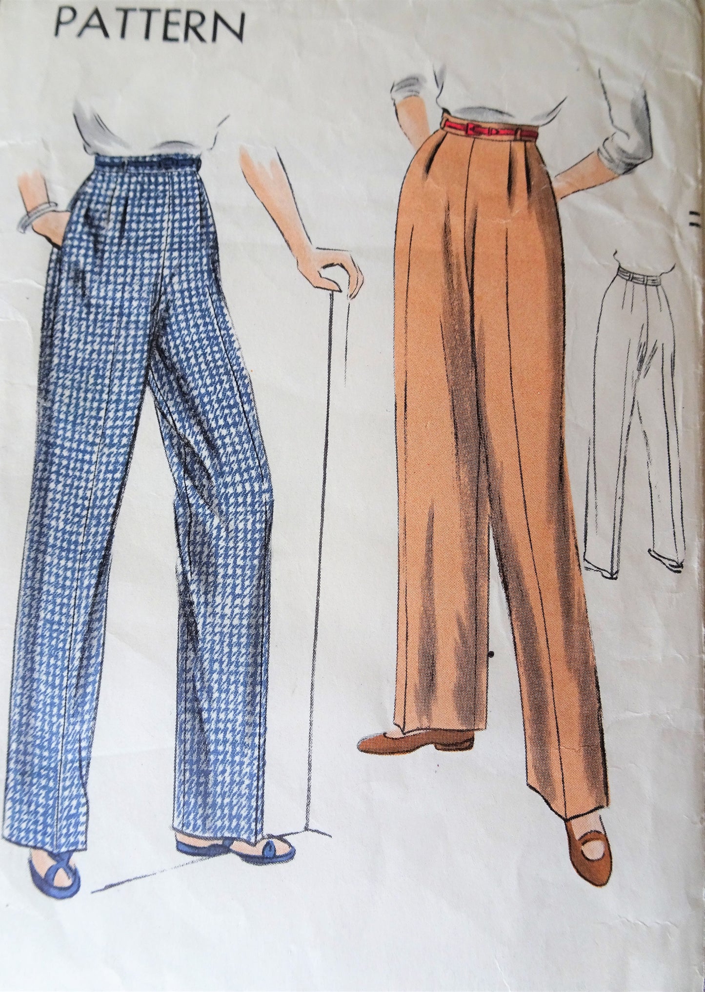 1950s High waist Pants Pattern VOGUE 6825 Katharine Hepburn Style Trousers Slacks Waist 26 Vintage Sewing Pattern